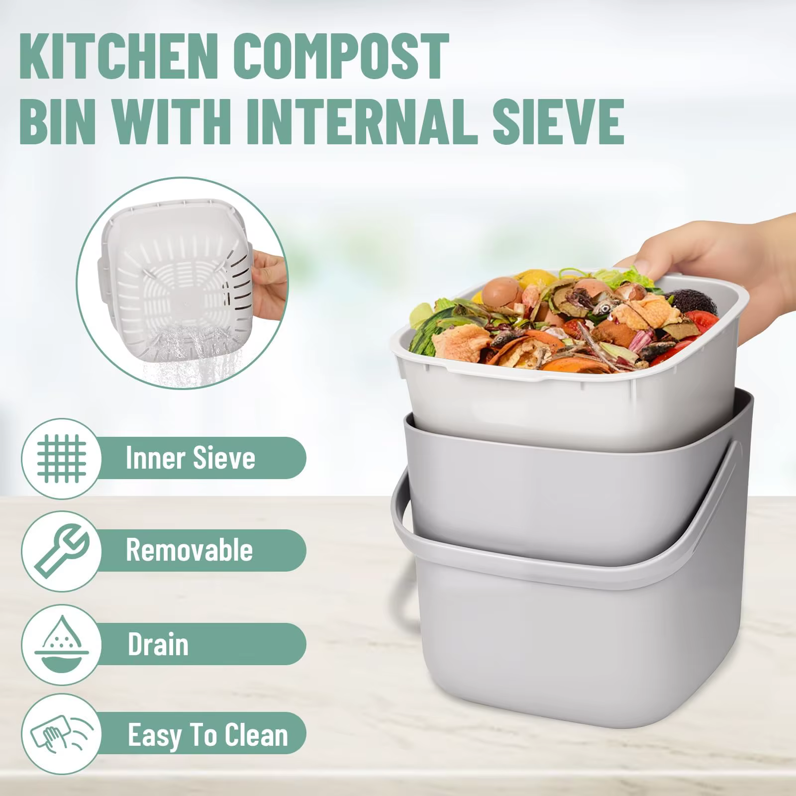 Poubelle à déchets organiques pour cuisine avec couvercle