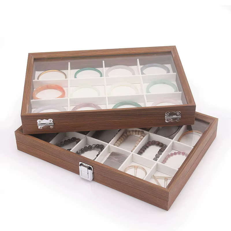 Boîte à bijoux Graining avec couvercle en verre