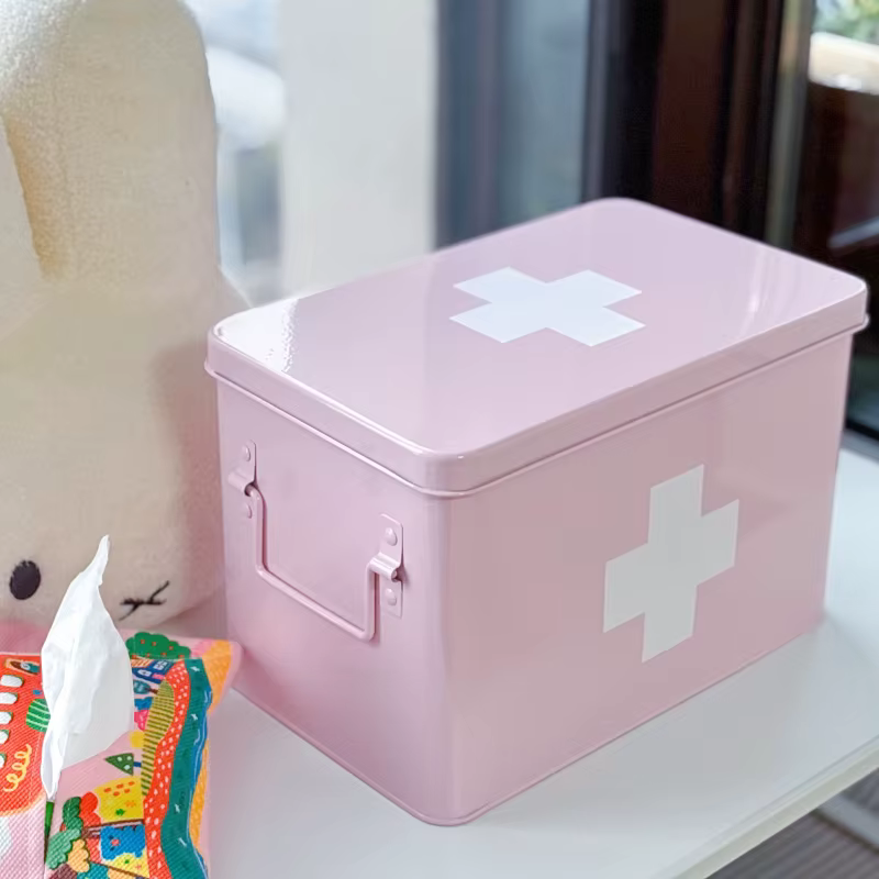 Boîte de rangement esthétique rose avec compartiments multicouches