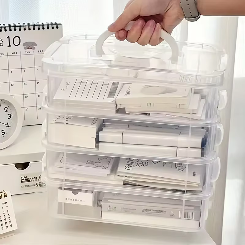 Boîte de rangement empilable Extra Large à 4 niveaux avec couvercle