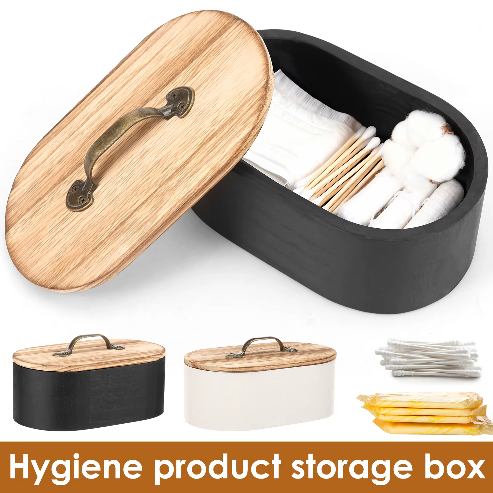 Boîte de rangement ovale en bois pour salle de bain