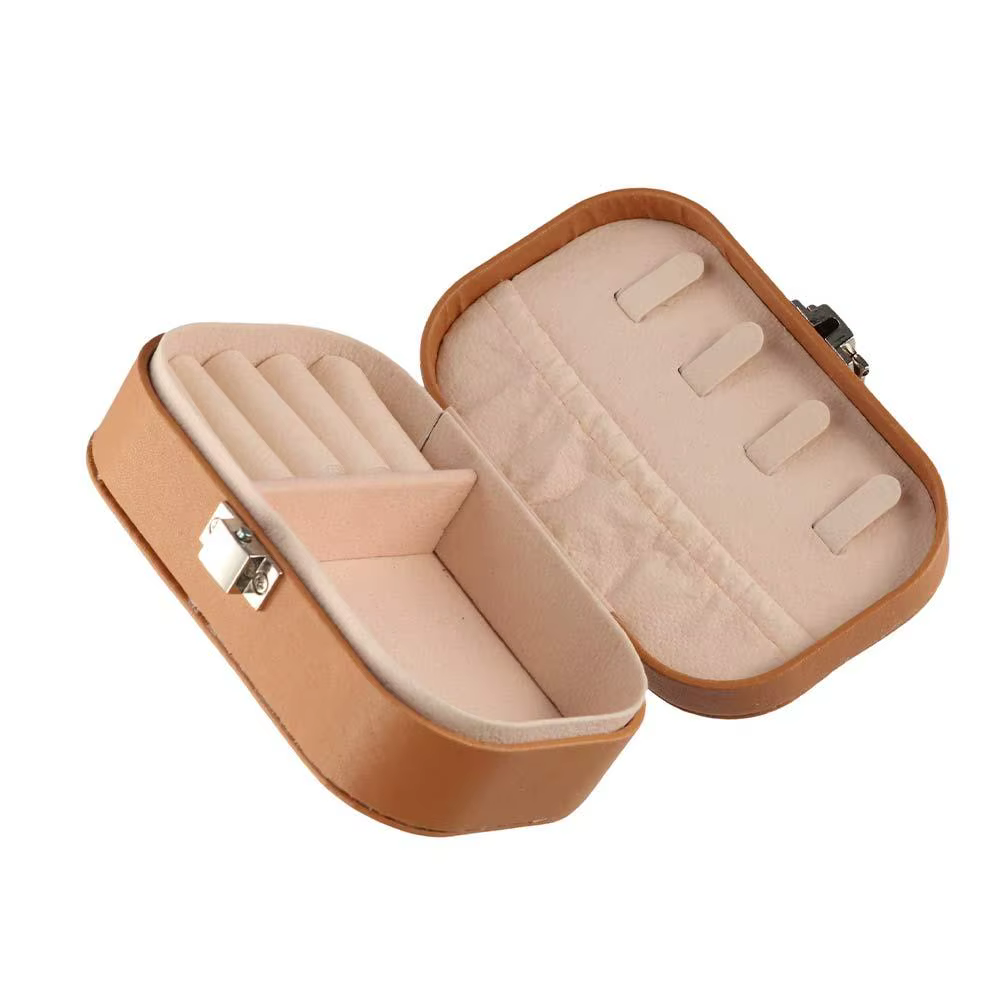 Boîte organisatrice de bijoux en cuir couleur macaron, boîte de rangement rectangulaire multifonctionnelle, boîte à bagues classique mini pour femmes
