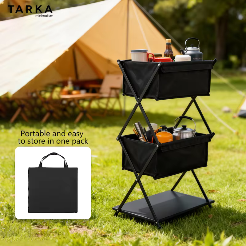 TARKA Camping étagère 3 couches support pliant barbecue pique-nique vaisselle