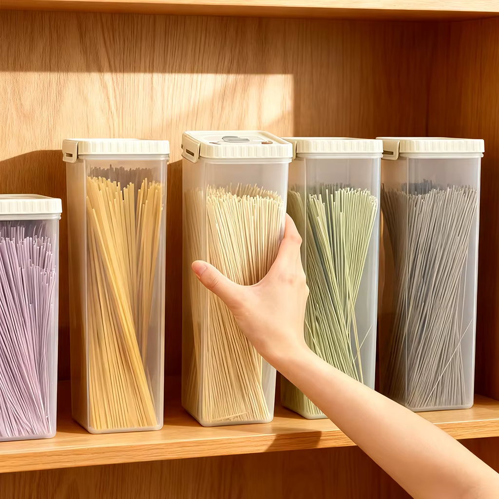 WORTHBUY – boîte de rangement de pâtes avec poignée, nouilles en plastique résistantes à l'humidité, boîte scellée, conteneur de stockage de Spaghetti, organisateur de cuisine
