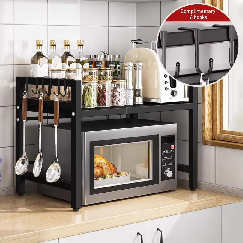 Organisateur d'étagère pour micro-ondes extensible de 42 à 64 cm