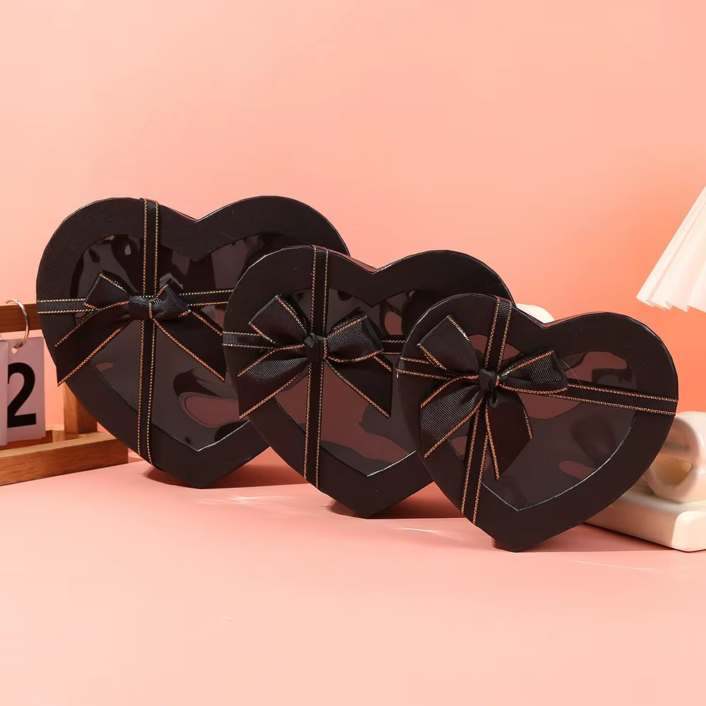 Nouveau Boîte-cadeau en forme de coeur boîtes cadeaux transparentes avec nœud papillon avec couvercle emballage boîte en papier anniversaire