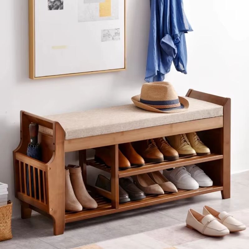 Banc de rangement de chaussures en bambou avec tiroir