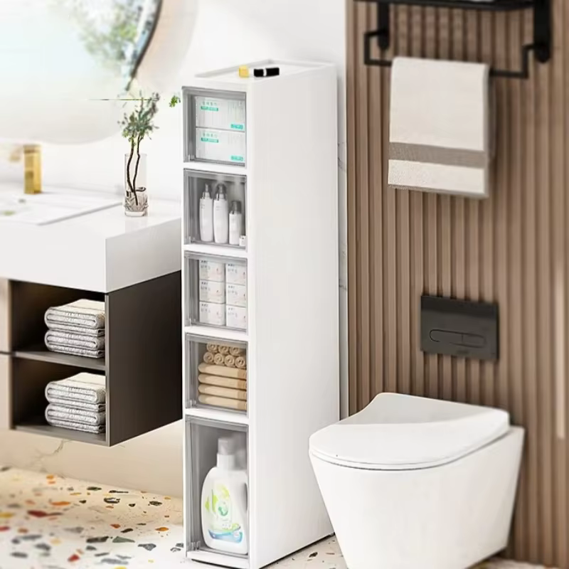 Support de rangement à plusieurs niveaux, armoire de rangement au sol Ultra-étroite pour cuisine, salle de bains, armoire latérale, toilettes mobiles