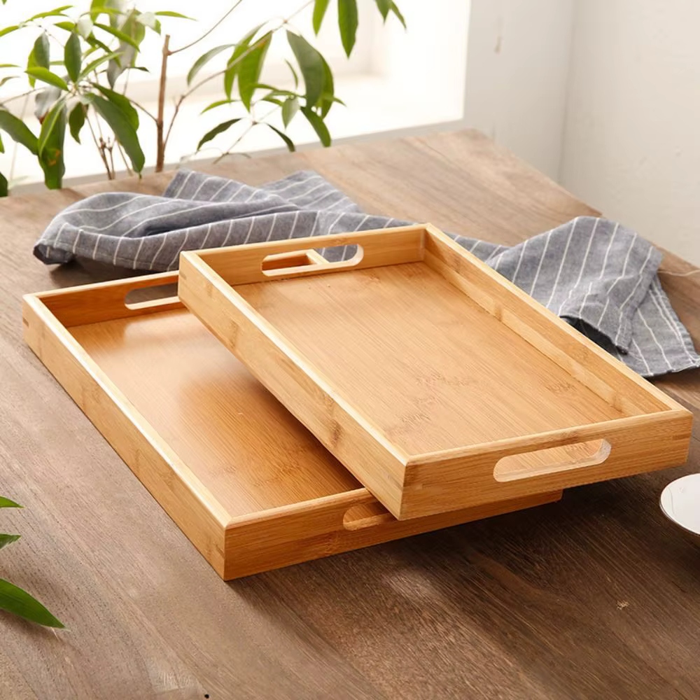 Nouveau plateau de rangement rectangulaire en bois massif pour la maison