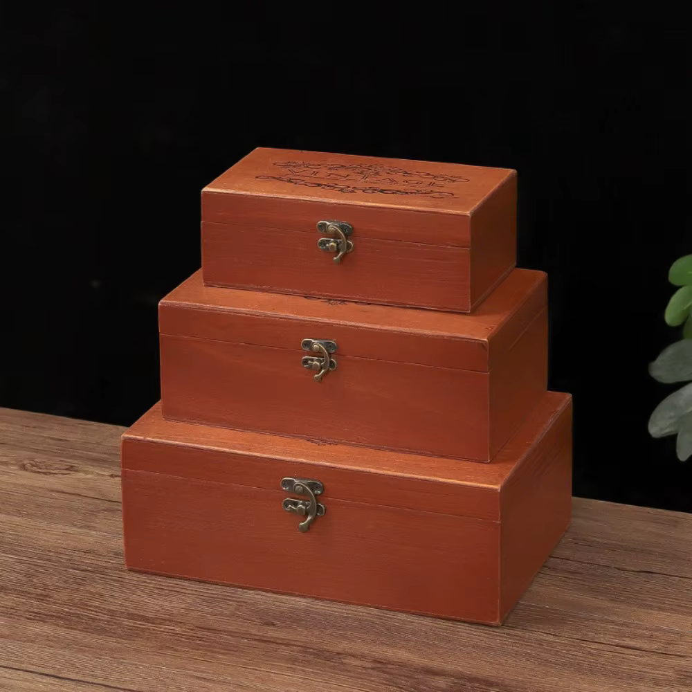 Boîte de rangement vintage en bois pour documents