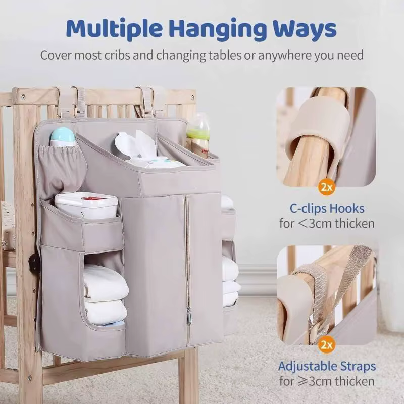 Rangement lit pour bébé moderne multiple conception poche sangles réglables organisateurs tissu doux A2ub