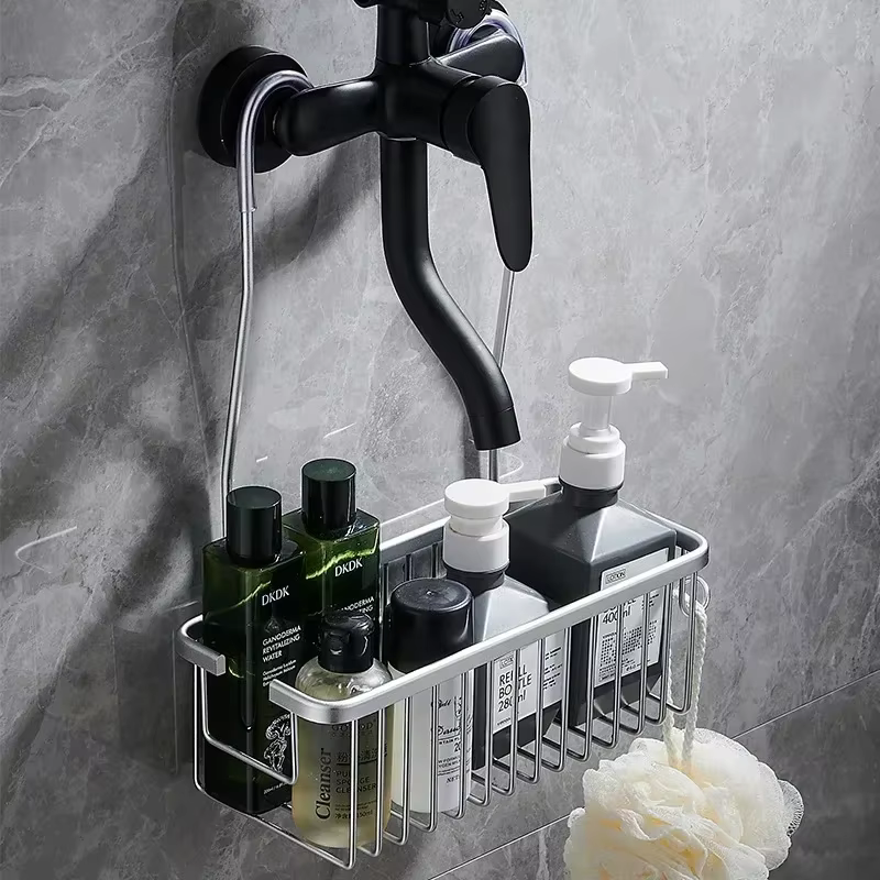 Étagère de salle de bain en aluminium sans perçage