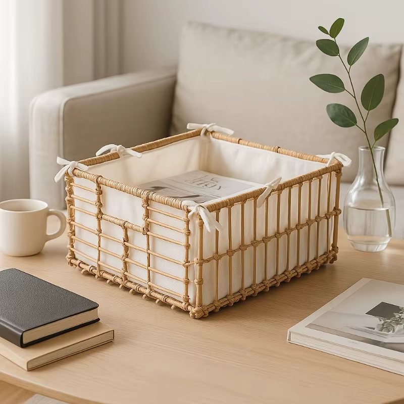 Panier de rangement de tissage en rotin naturel fait à la main