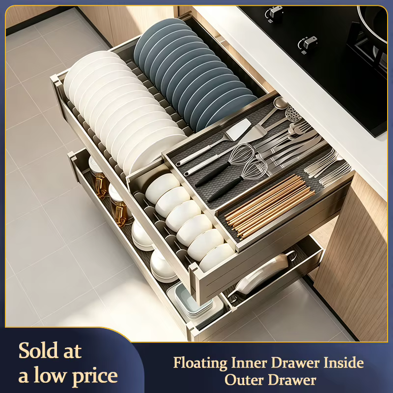 Étagère coulissante durable à 3 niveaux pour armoire de cuisine avec tiroir intégré pour casseroles