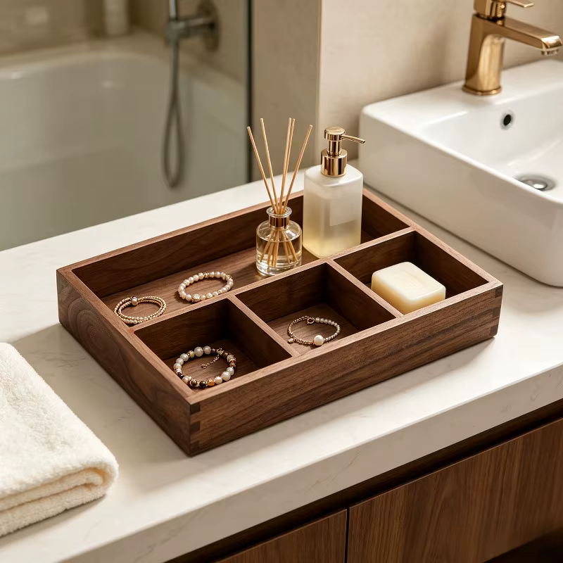 Boîte de rangement moderne en bois massif avec séparateurs