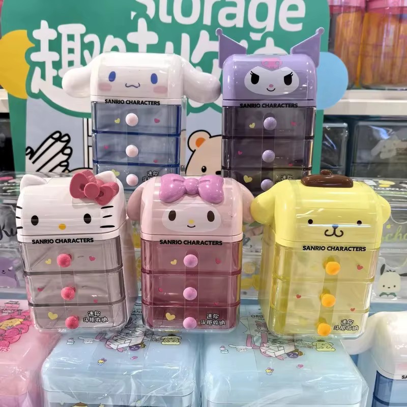 Boîte de rangement mini Kawaii Hello Cute Kitty Melody avec tiroir pour organiser le bureau et les cadeaux compacts pour filles