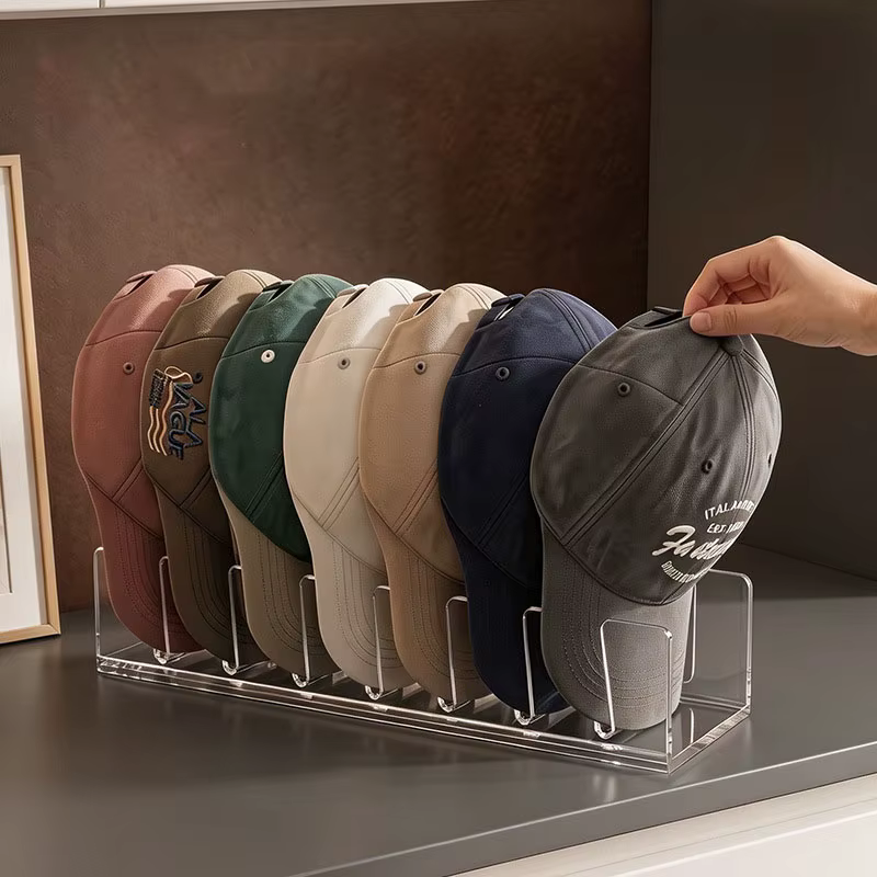 Support de rangement pour casquettes en acrylique avec fentes