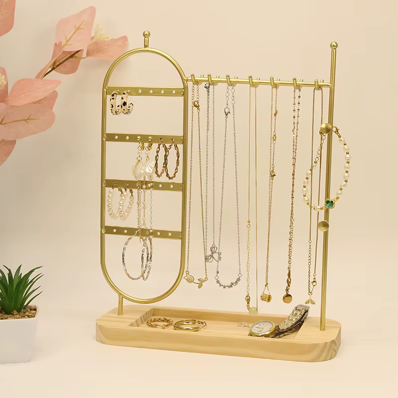 1 porte-bijoux de bureau à base en bois massif