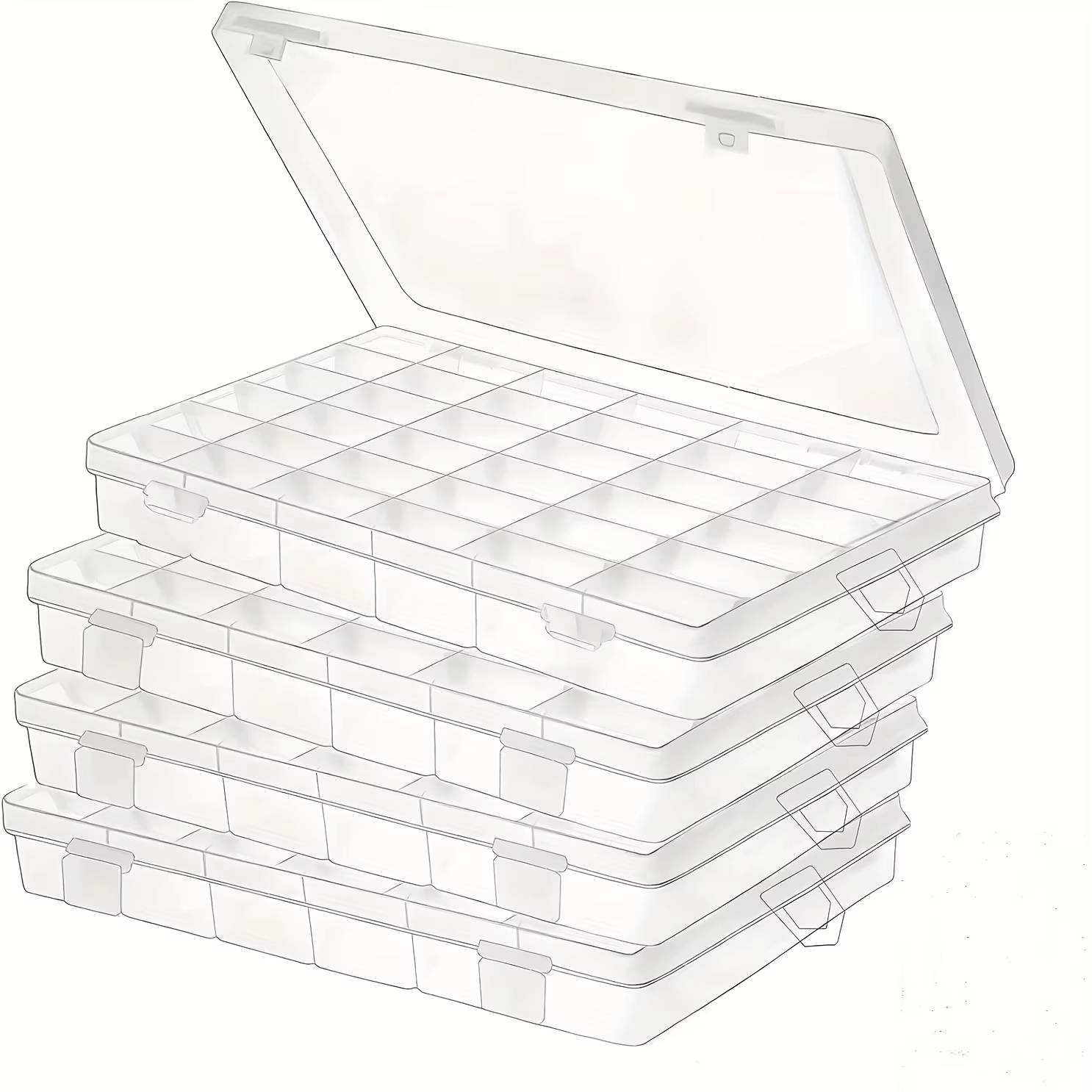 Boîte de rangement en plastique transparent à 36 compartiments avec séparateurs réglables — Idéale pour ranger des