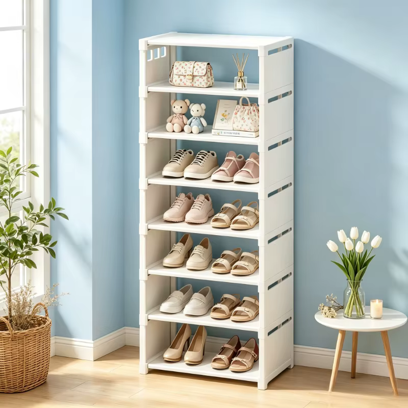 Étagère à chaussures noire à 8 niveaux avec structure métallique