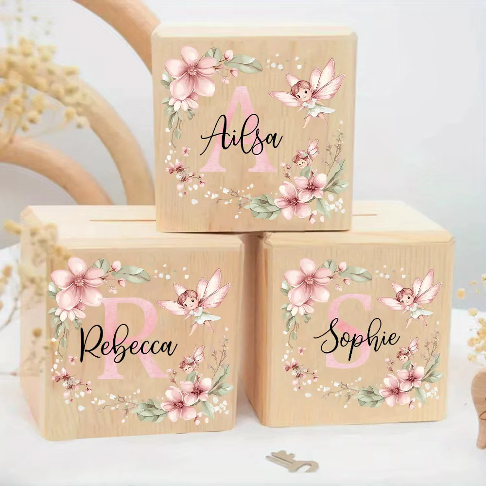 Tirelire personnalisée lettre de fleur avec nom enfants tirelires pièce de monnaie Collection étui enfant anniversaire baptême douche cadeau