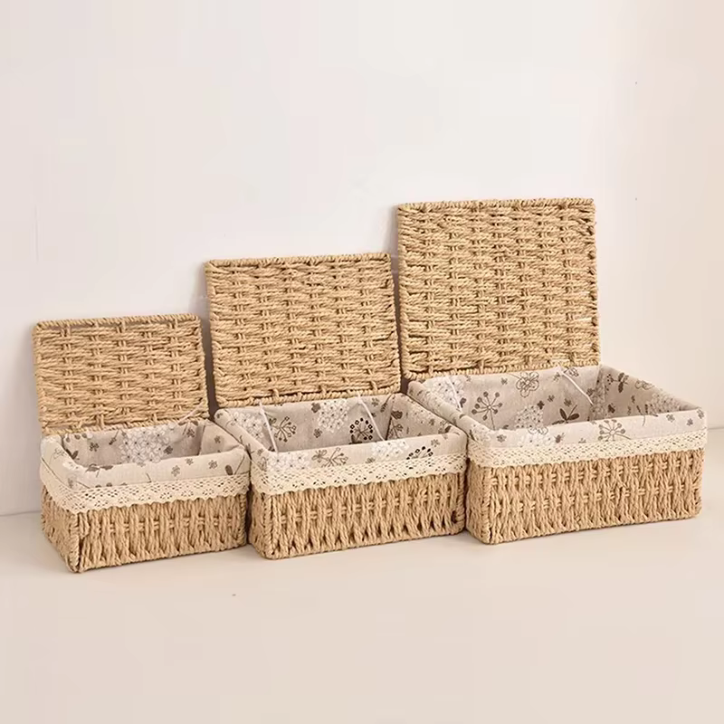 Boîte de rangement en rotin tressé pour jouets
