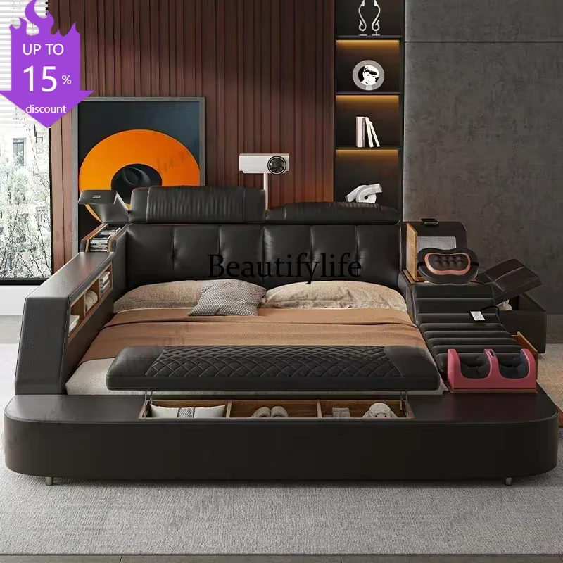 Lit double king size A182 noir avec tiroirs de rangement