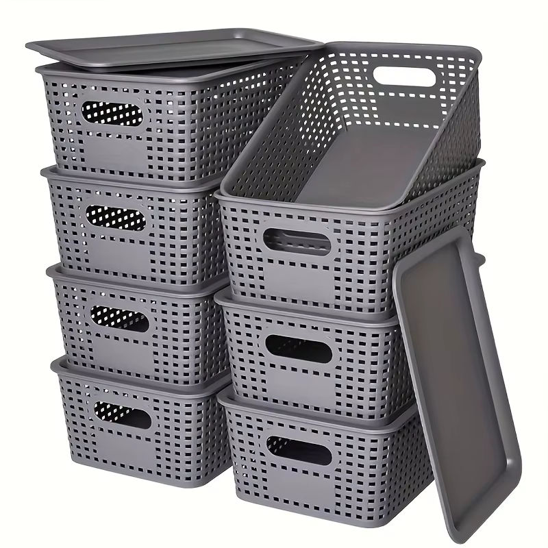 Paniers de rangement en plastique modernes avec couvercle empilable