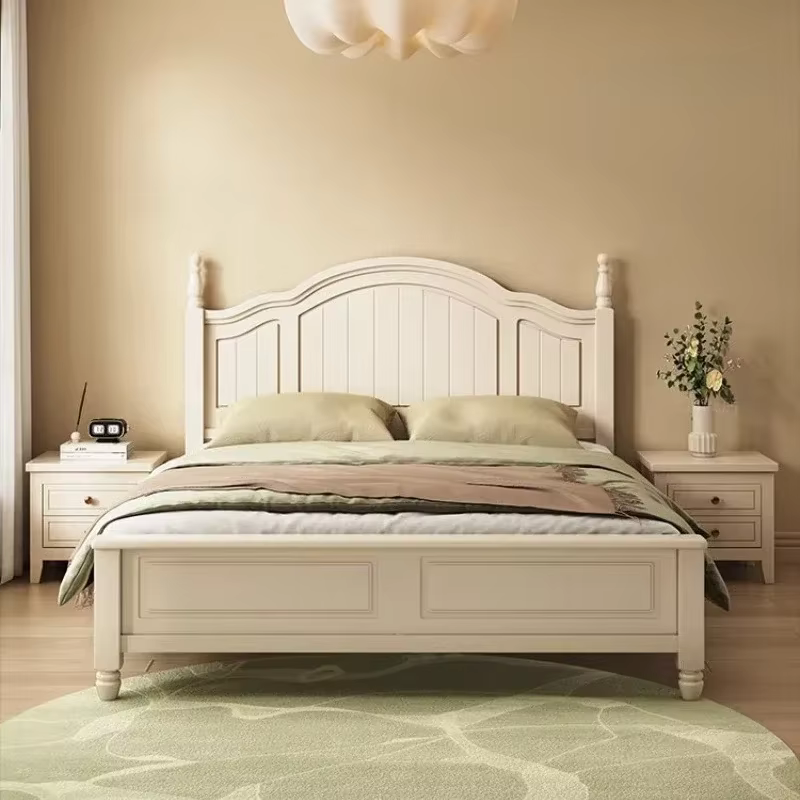 Lits et cadres de lit double pour 2 personnes 120x200 150x200 180x200cm Style moderne et simple Crème Cadre de lit en bois massif taille standard