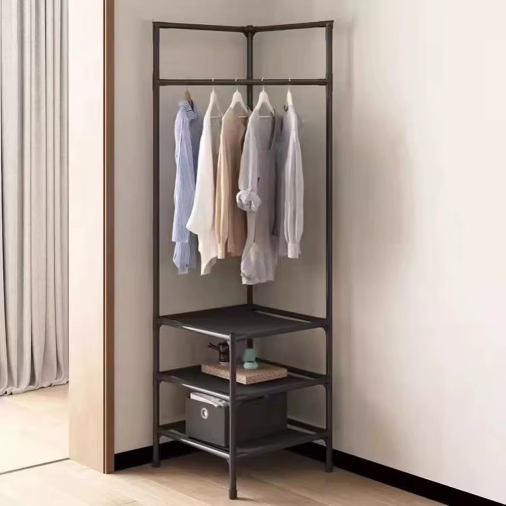 Porte-vêtements d'angle industriel avec roulettes noires