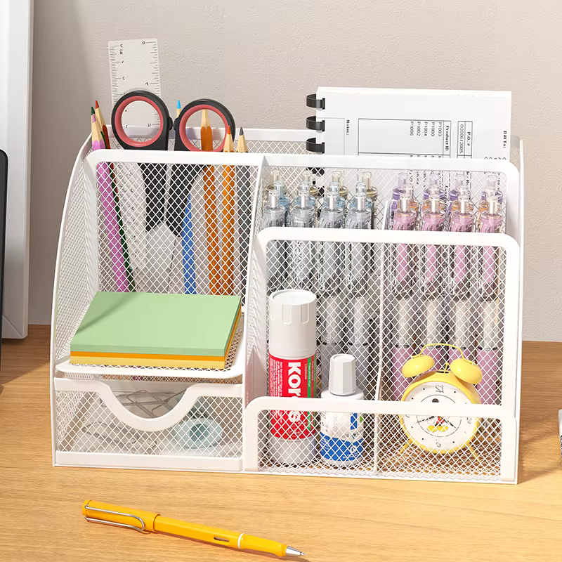Porte-stylo en maille et organisateur de fournitures de bureau avec 7 compartiments