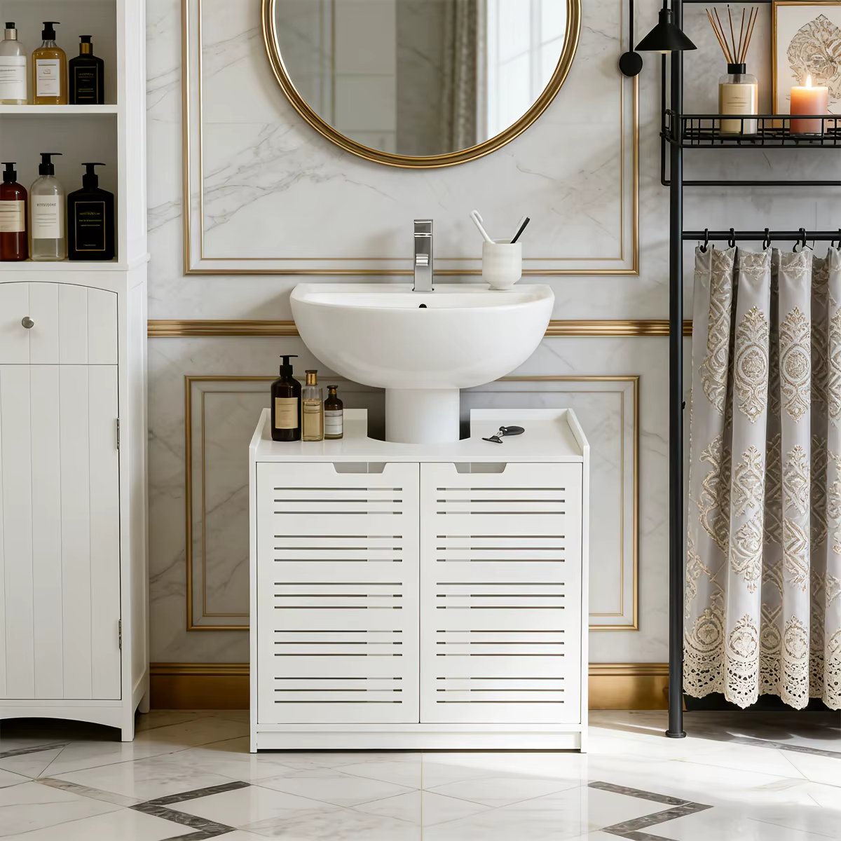 Meuble-lavabo de salle de bain moderne en PVC blanc