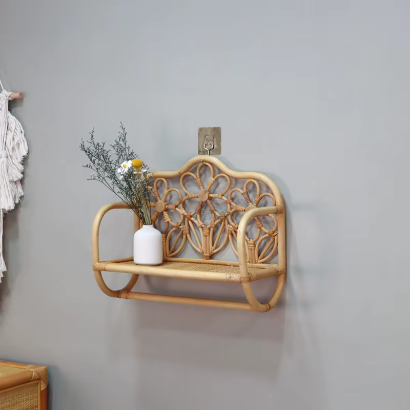 Étagère murale en rotin fabriquée à la main avec motif floral – Support décoratif artistique et créatif pour petits
