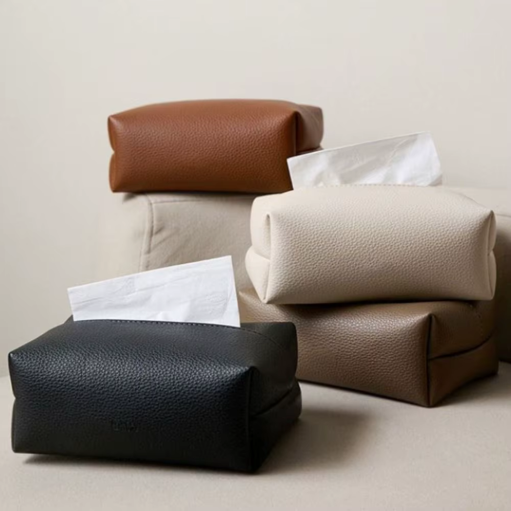 Boîte à mouchoirs en cuir artificiel