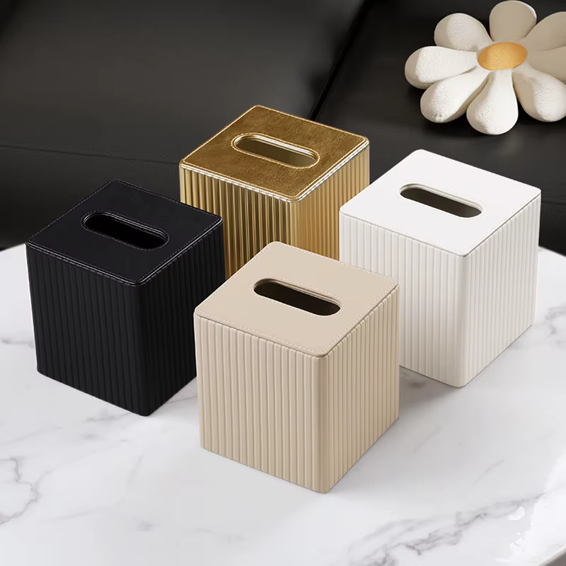 Boîte à mouchoirs carrée en cuir rayé | Porte-serviettes de luxe minimaliste | Distributeur de tissus pour hôtel et
