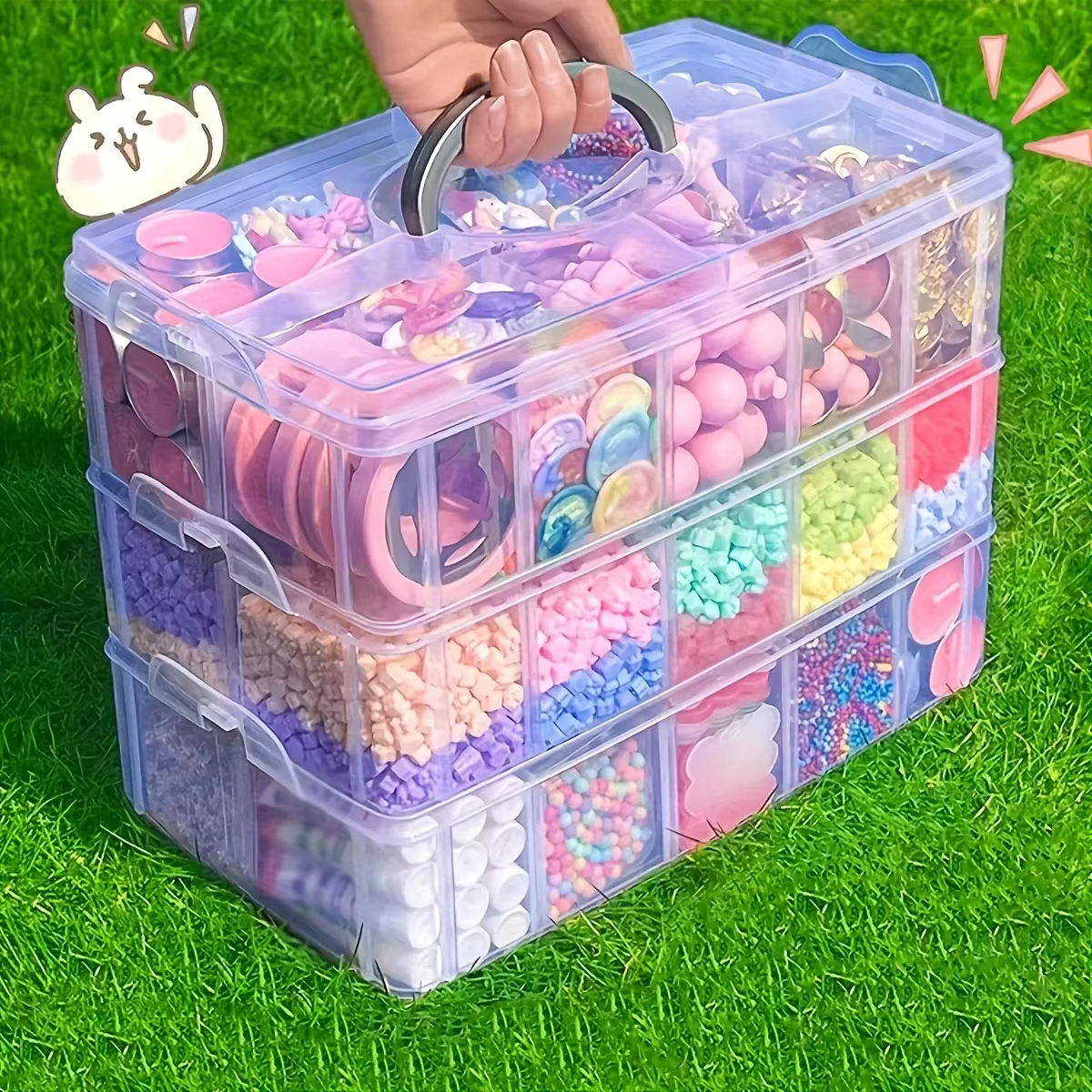 Boîte de rangement transparente à 3 couches et 18 compartiments
