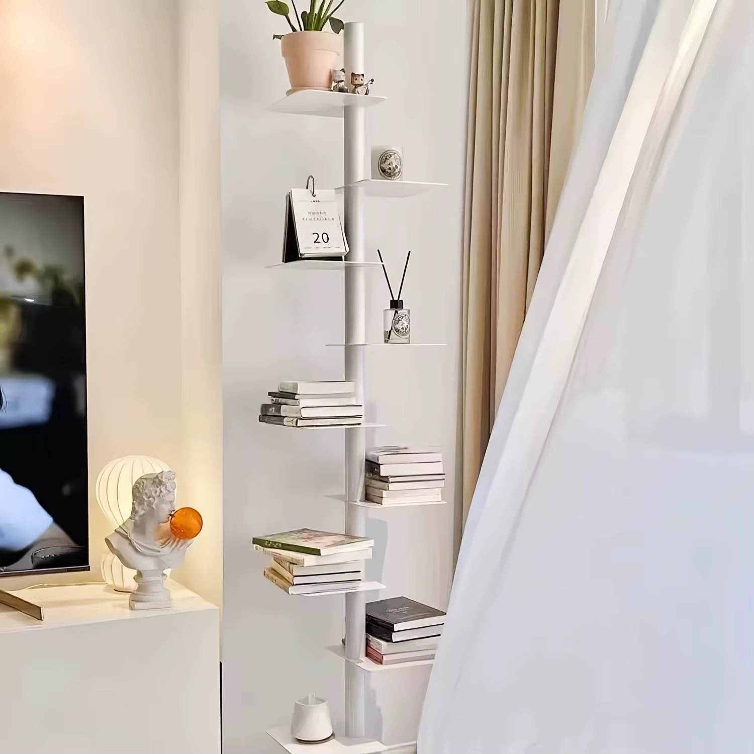 1 étagère d'angle rotative en métal blanc – Présentoir peu encombrant à 9 couches