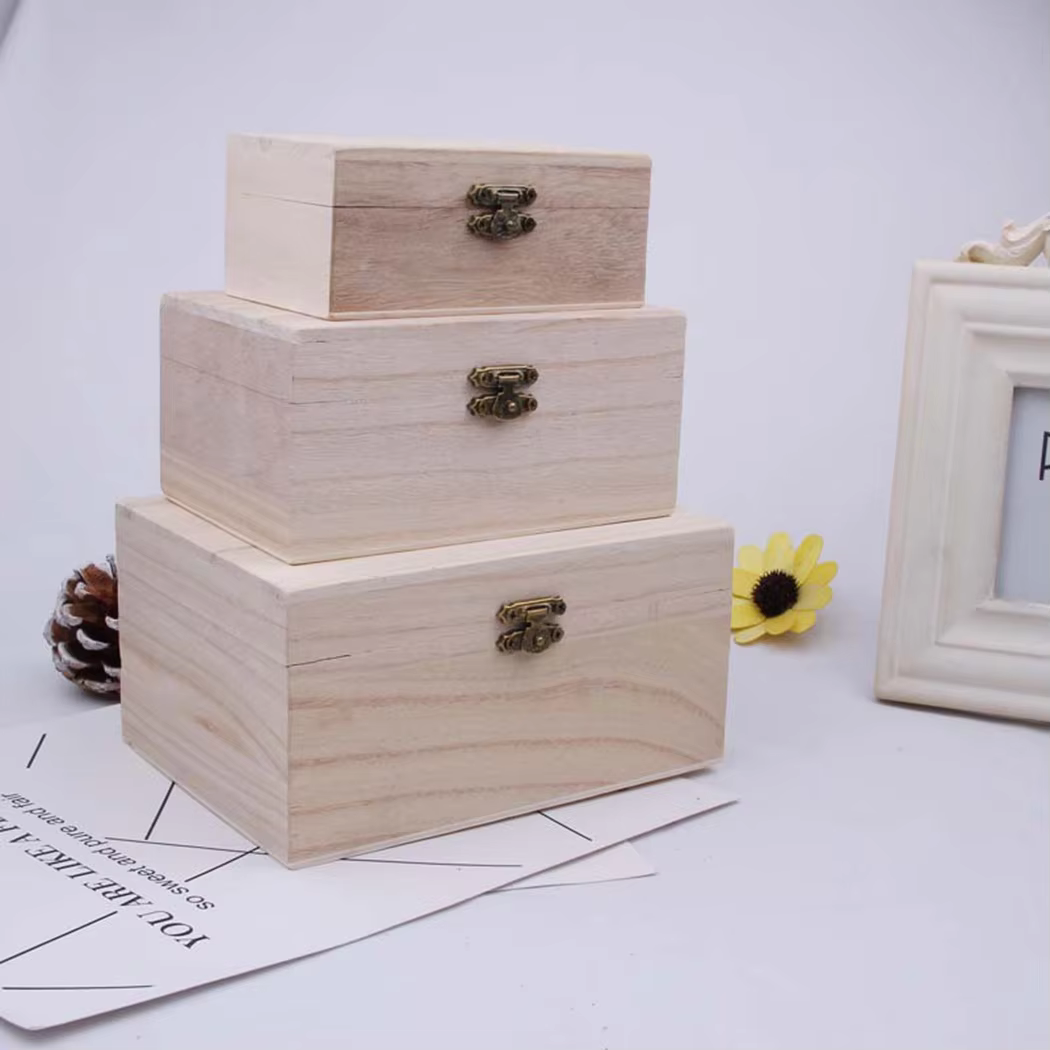 Boîtes de rangement carrées à charnière en bois uni Scotch couleur bûche