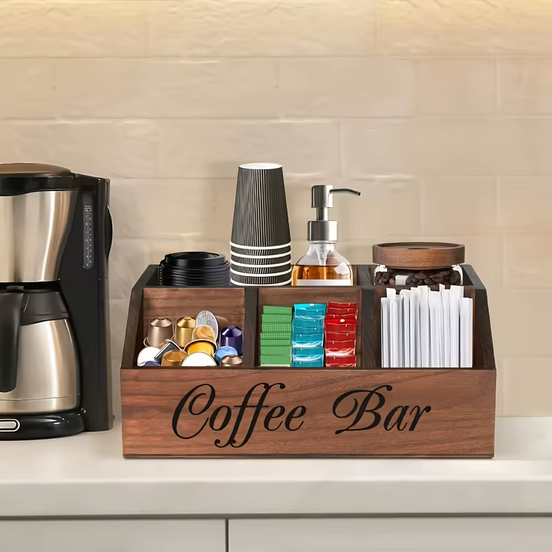 Boîte de rangement pour café de qualité supérieure | Organisateur multifonction en bois classique pour accessoires
