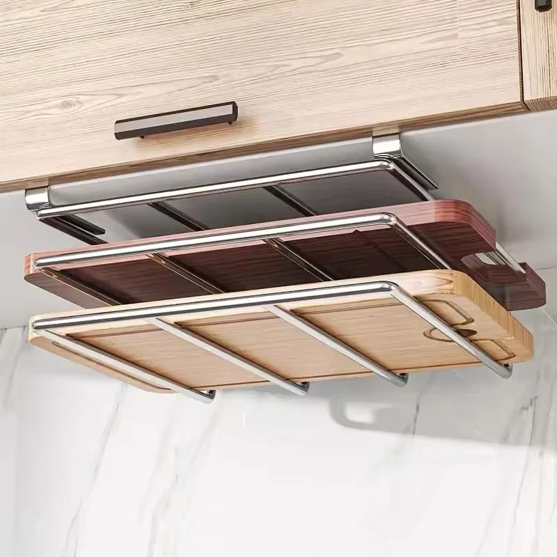 Support de planche à découper en acier inoxydable sous l'armoire - Organisateur suspendu pour planches