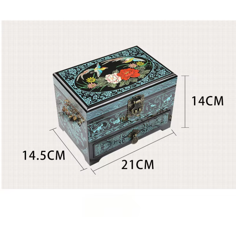 Boîte à bijoux vintage en bois avec miroir – Design rustique pour bracelets et montres