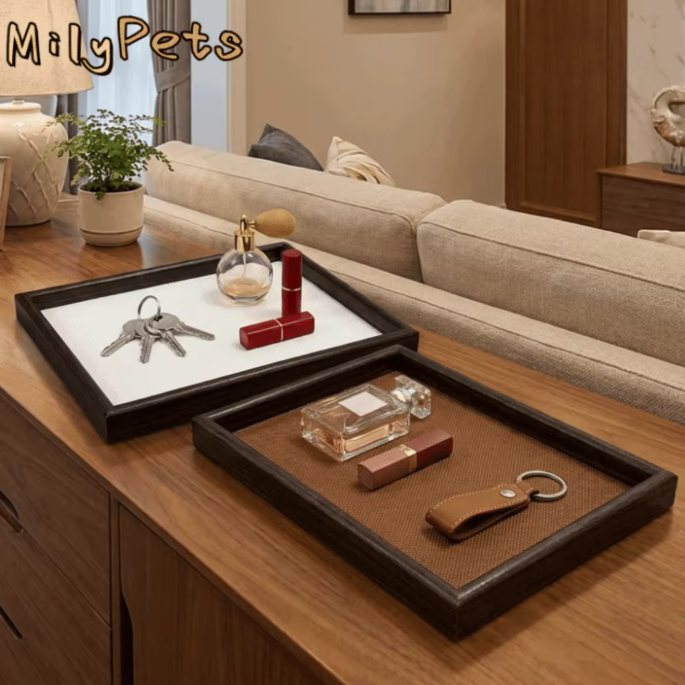 Plateau de rangement rectangulaire en bois vintage