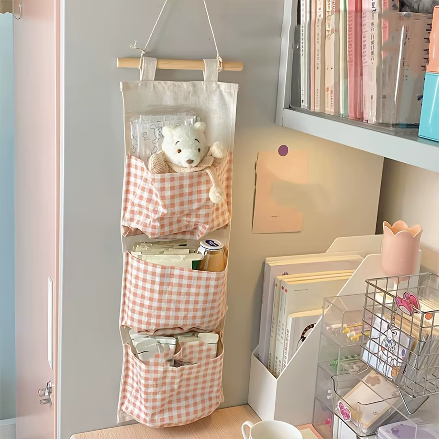 Sac de rangement rose en toile