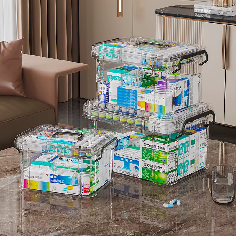 Boîte médicale transparente à double couche