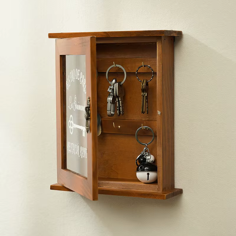 Armoire à clés en bois avec support à crochet suspendu