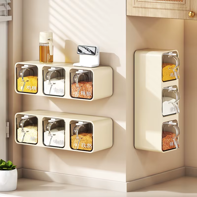 AOBT Boîte d'assaisonnement murale résistante à l'humidité pour la cuisine domestique avec bouteilles de condiments