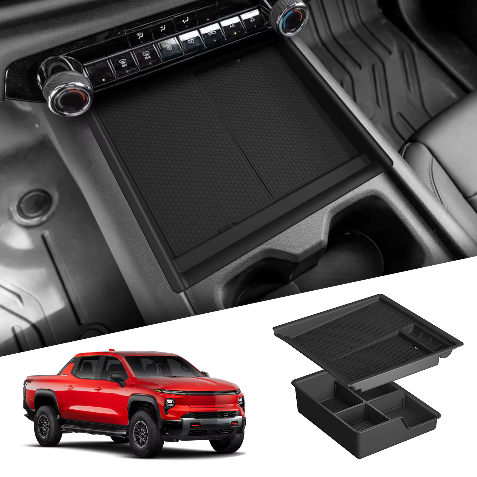 SMABEE pour Chevy Silverado EV 2024-2026 Console Centrale Boîte De Rangement Plateau Double-couche Organisateur