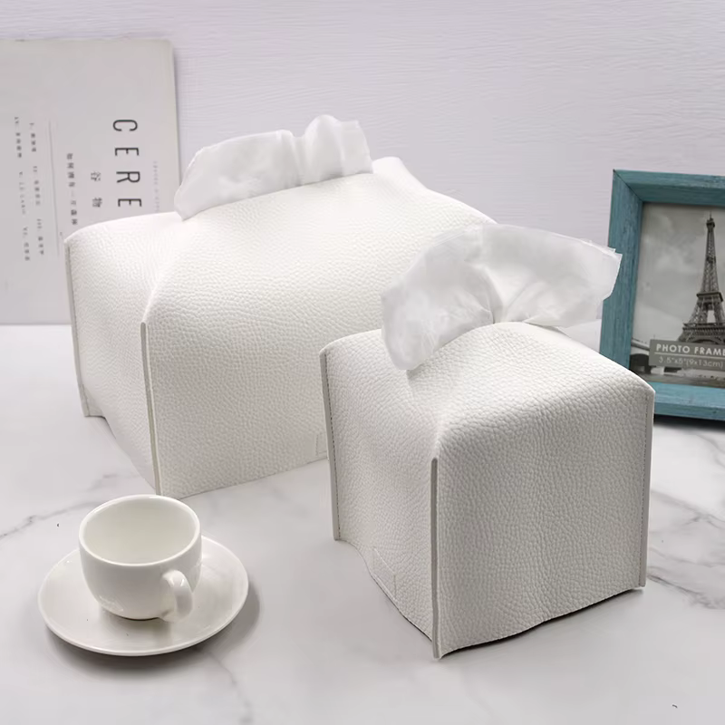 Couverture de boîte à mouchoirs rectangulaire en cuir PU