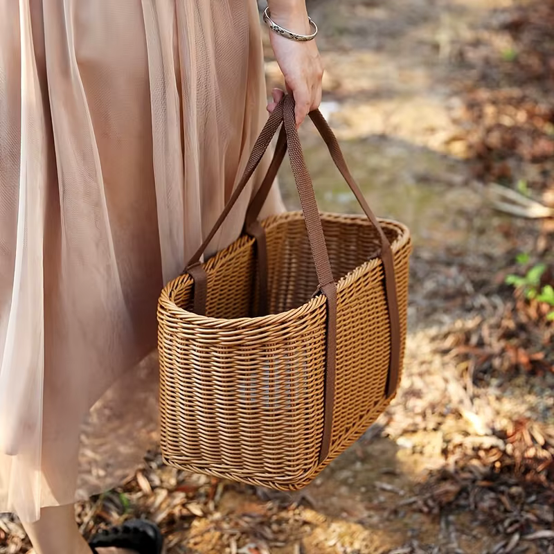 Grand panier de rangement tissé à la main pour le shopping