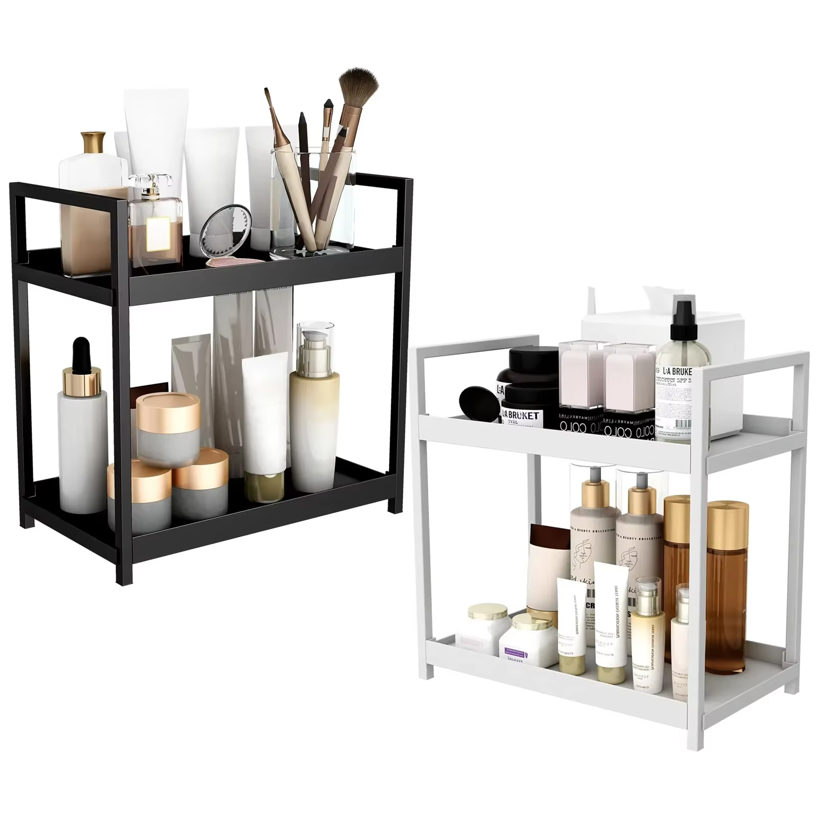 Organisateur sous évier à 2 niveaux, armoire coulissante, panier, support de rangement avec crochets, tasse suspendue, organisateur de salle de bains et de cuisine